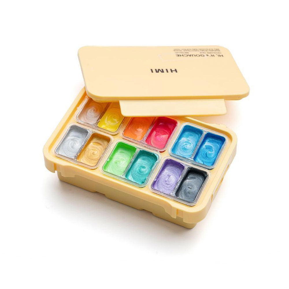 Himi Jelly Twin Cup Gouache Set of 12 x 12mL Metallic Colours