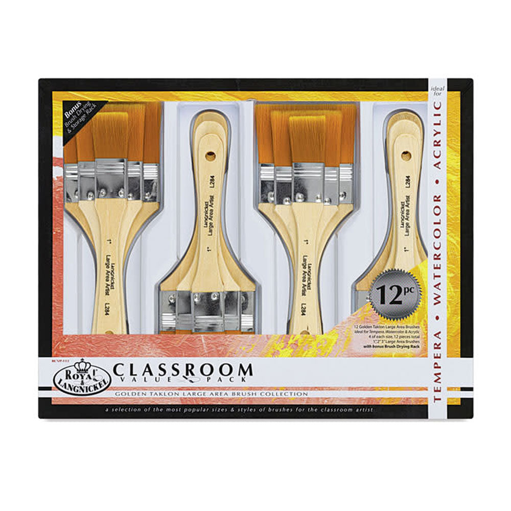 R&L Gold Taklon Brush Classroom Value Pack of 12 Great for Teachers