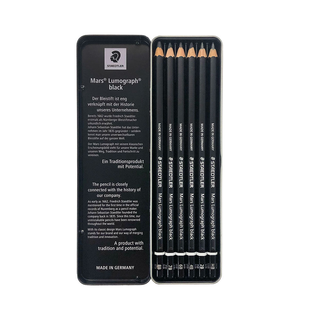 Staedtler Mars Lumograph Black Set of 6 - 8B, 7B, 6B, 4B, 2B, HB