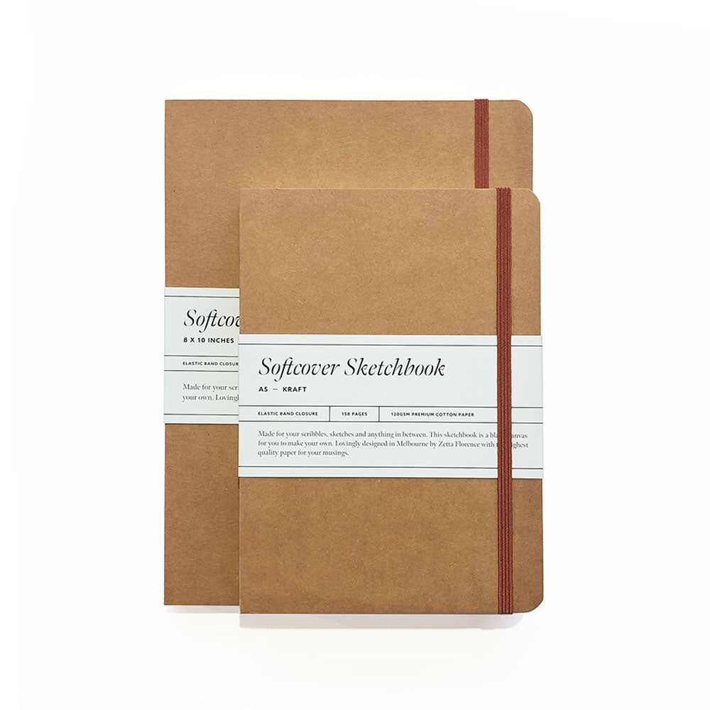 Zetta Florence Softcover Sketchbook Blank Pages Kraft Cover with Elastic closure